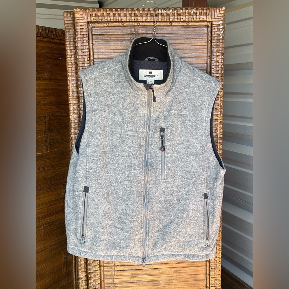Woolrich Full Zip Wool Vest Gray Size Medium